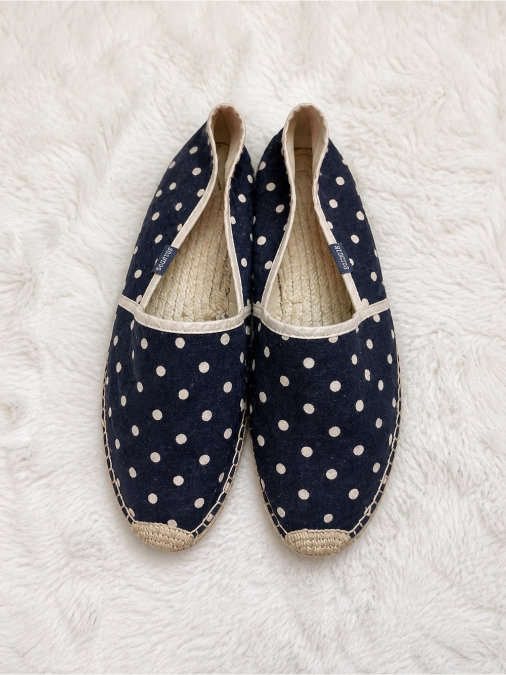 Soludos Espadrilles Navy Polka Dot Flats Size 9 Summer Coastal Chic Slip On